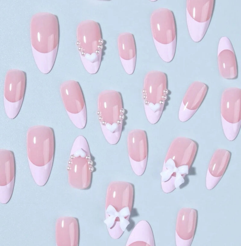 French Pinky Ribbon Press On Nails (24pcs)