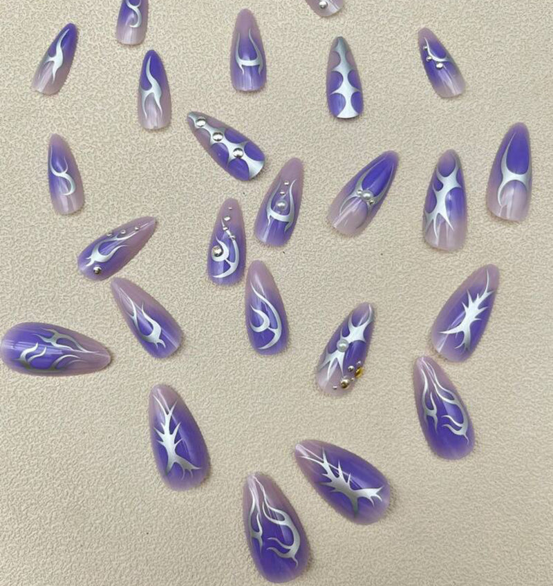 American style Purple Sliver Water Ripples Press On Nails (24pcs)