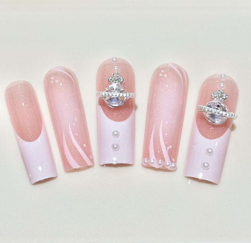 3D Diamond Planet 🪐 Extra Long Press On Nails (24pcs)