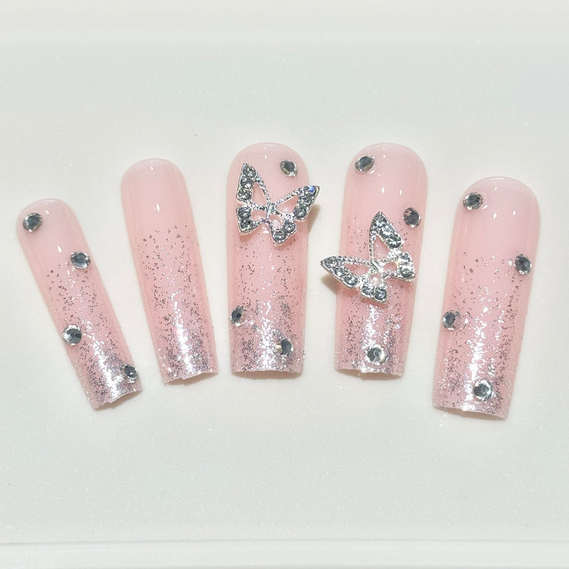 Y2K pink Butterfly Extra Long Press On Nails (24pcs)