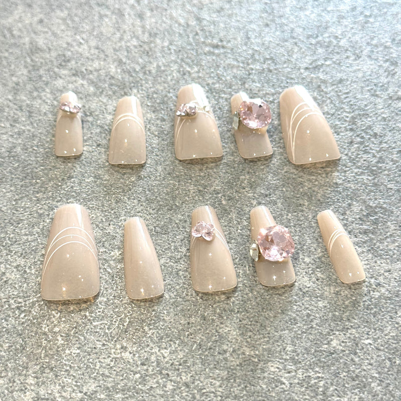 Nude Pink Diamond Butterfly Coffin Shaped Press On Nails (24pcs)