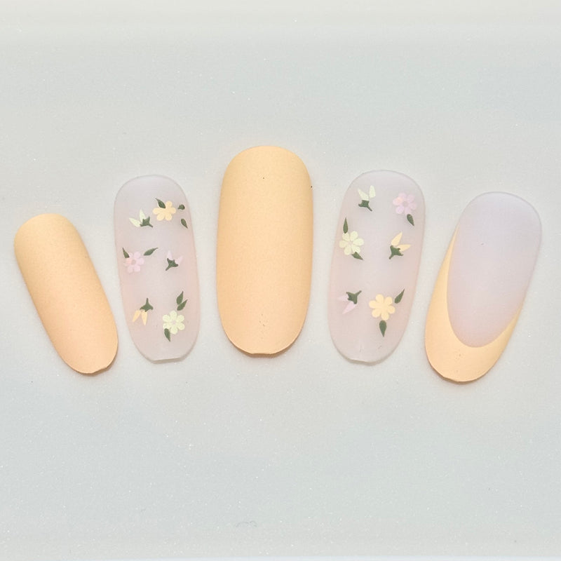 Yellow Floral Press On Nails (24pcs)