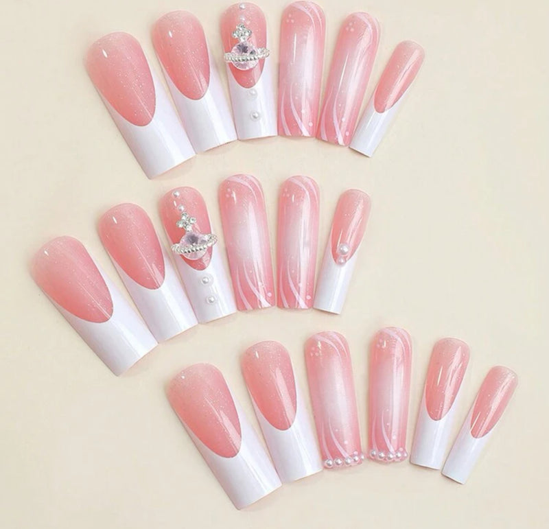 3D Diamond Planet 🪐 Extra Long Press On Nails (24pcs)