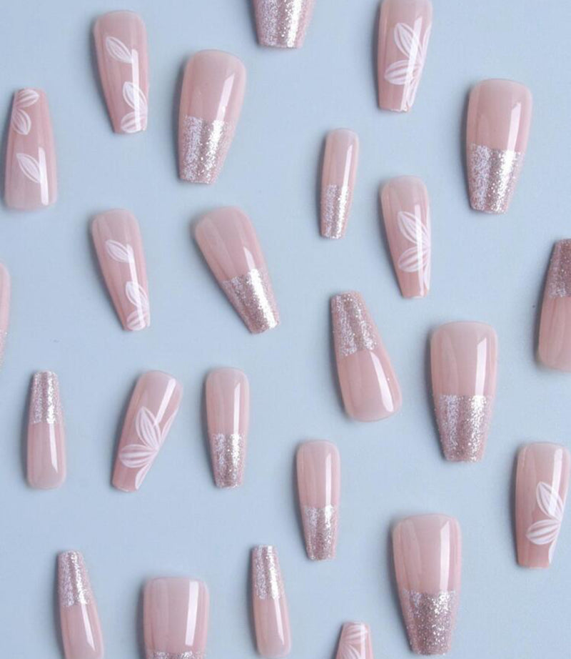 Nude Pink Semi Sheer Glitter Press On Nails (24pcs)