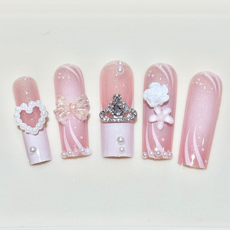 Romantic Pink Princess Extra Long Press On Nails (24pcs)