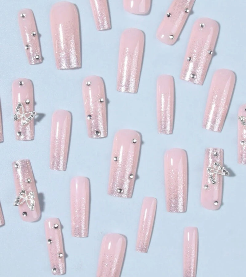 Y2K pink Butterfly Extra Long Press On Nails (24pcs)