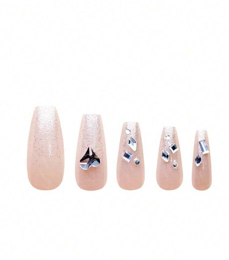 Nude Bling Bling Rhinestone Press On Nails (24pcs)