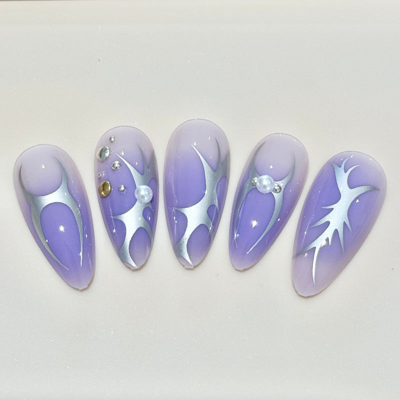 American style Purple Sliver Water Ripples Press On Nails (24pcs)