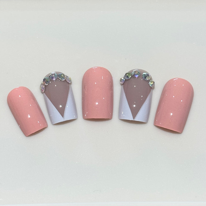 French Style Sharpe Pink Orange Press On Nails (24pcs)