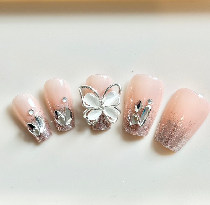 Nude Pink Premium Butterfly Press On Nails (24pcs)