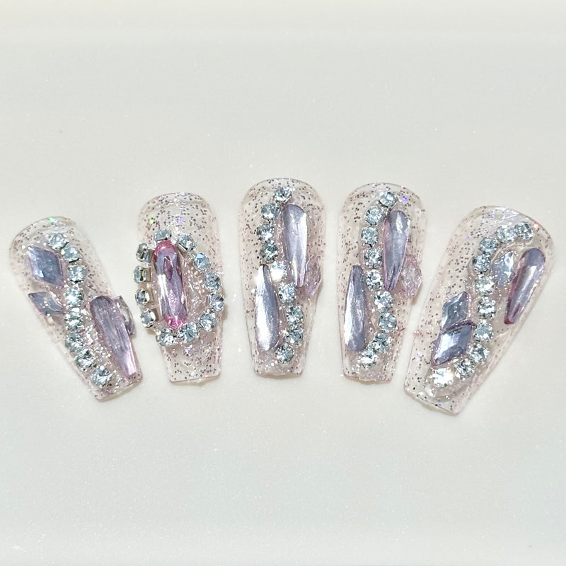 Clear Sparkling Diamond Press On Nails (24pcs)